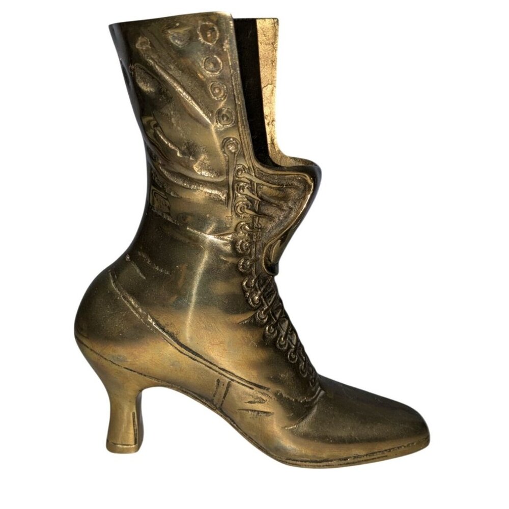 Vintage Brass Victorian Boot Vase - Picture 2 of 12